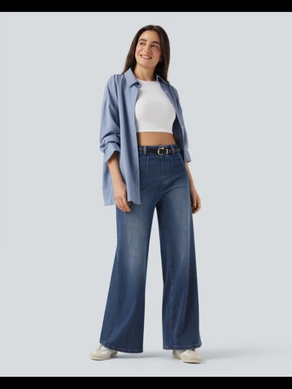 Halara Flex High Waisted Tummy Control Wide Leg Casual Jeans w/Pockets L Reg#101